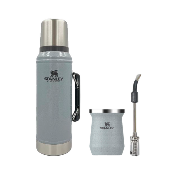 Kit Termo Silver Gris Stanley 940 Mate Y Bombilla Negra Resorte